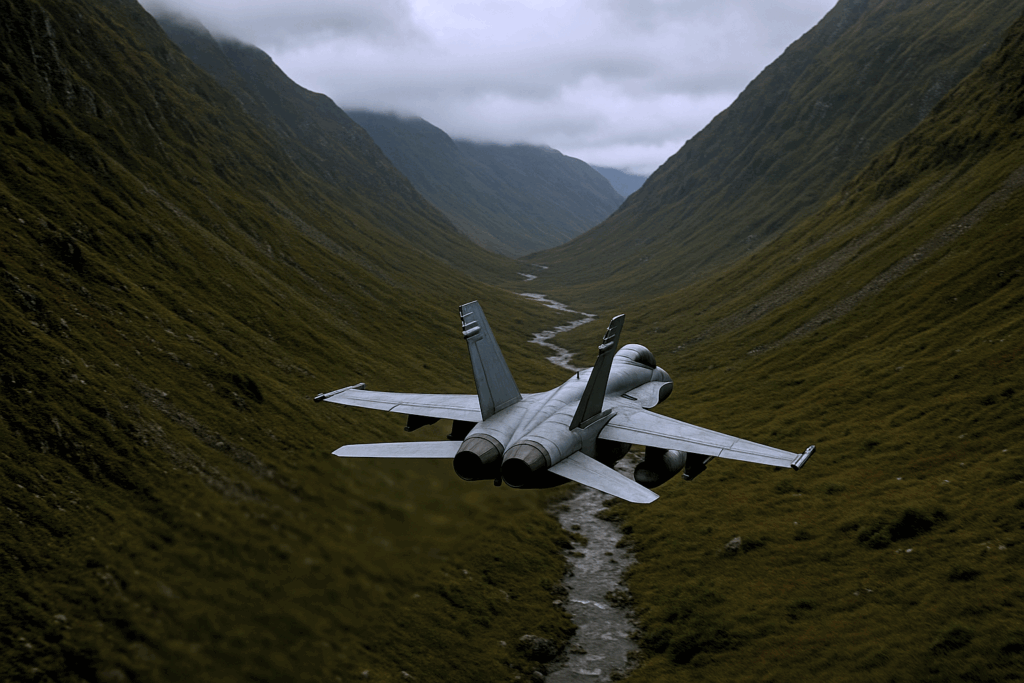 Military plane in valley
