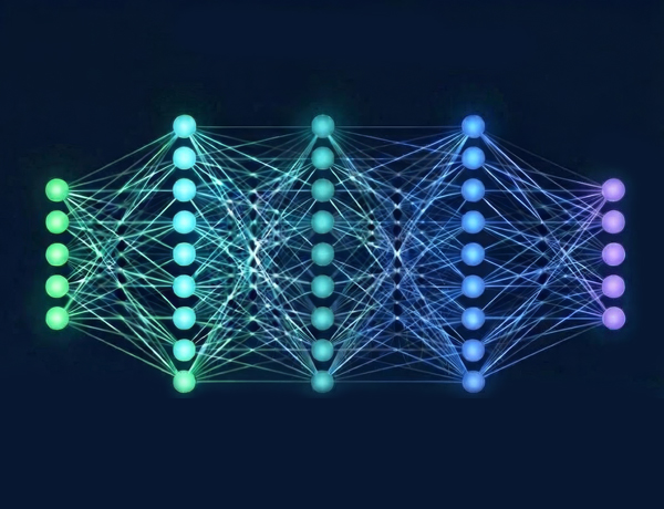 a mesh network diagram shows connection points to represent AI data context
