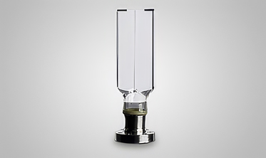 A simple glass prism with metal flange, uncoated and clear.