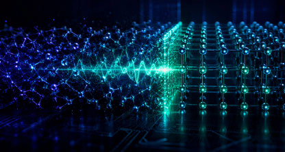 Visualization of quantum simulation for materials science using logical qubits with reduced error.