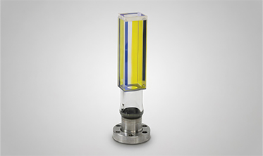 A tall, narrow, glass prism with metal flange.